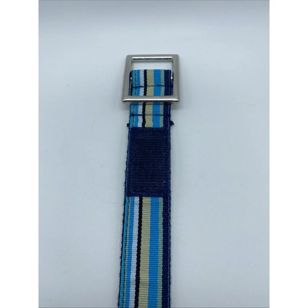 Baby Beltz Blue Beige Black Striped Belt Kids Size L Hook Loop Fastener